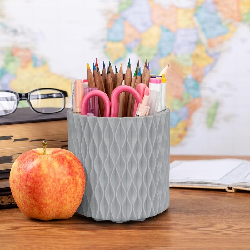 4Johor Pencil Holder - 360° Rotation, 5 Slot Desk Supplies For Women Office Aesthetic. Pencil Holder For Office&School, Desk Accessories(Grey) - Image 4